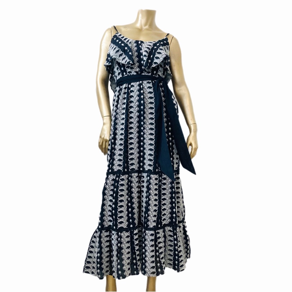 LOVE THE LABEL Black maxi dress w/ white embroidery- Ruffle collar-sleeveless XS - Picture 1 of 12